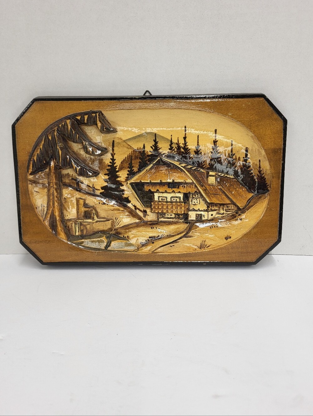 Vintage Black Forest West Germany 3D Hand Carved Wood Wall Plaque Art Picture